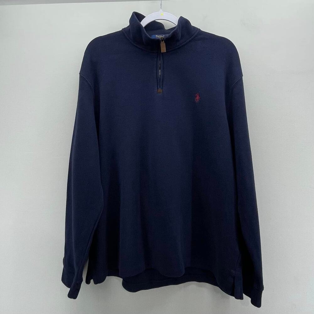 Polo Ralph Lauren 1/4 Zip Pullover Sweater XL Navy Blue Red Pony Preppy Nautical